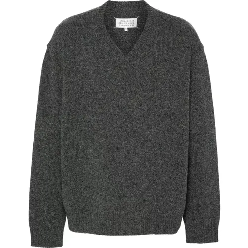 Grey Wool V-Neck Sweater Made in Italy , male, Sizes: L, S, M - Maison Margiela - Modalova