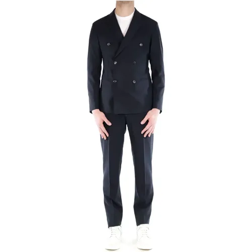 Double Breasted Suits, male, , Size: M Double-breasted wool dress with lapel - Emporio Armani - Modalova