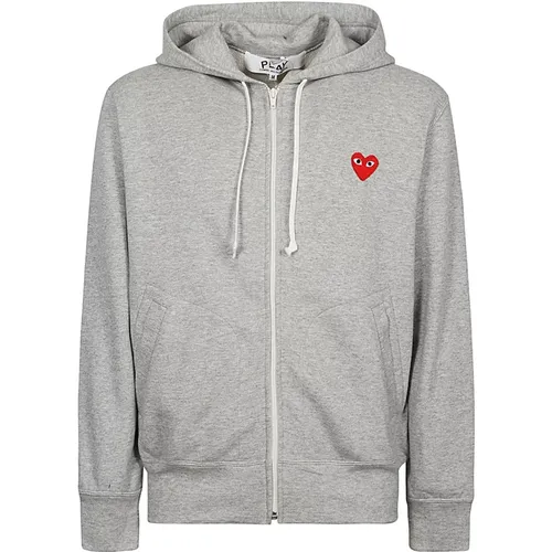 Grey Logo Zipped Cotton Hoodie Sweater , male, Sizes: XL - Comme des Garçons - Modalova