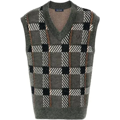 Patterned V-Neck Gilet , male, Sizes: M, S - Fred Perry - Modalova