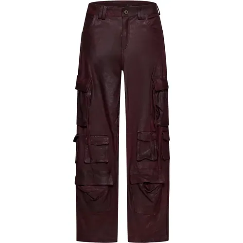 Straight Trousers, female, , Size: S Niv Plum Leather Cargo Trousers - Salvatore Santoro - Modalova