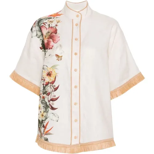 Floral Print Linen Shirt , female, Sizes: M, S - Zimmermann - Modalova