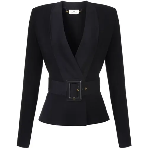 Blazers, female, , Size: M Knit Jacket with Belt - Elisabetta Franchi - Modalova