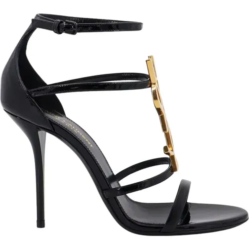 Schwarze Ledersandalen mit Verstellbarem Knöchelriemen - Saint Laurent - Modalova