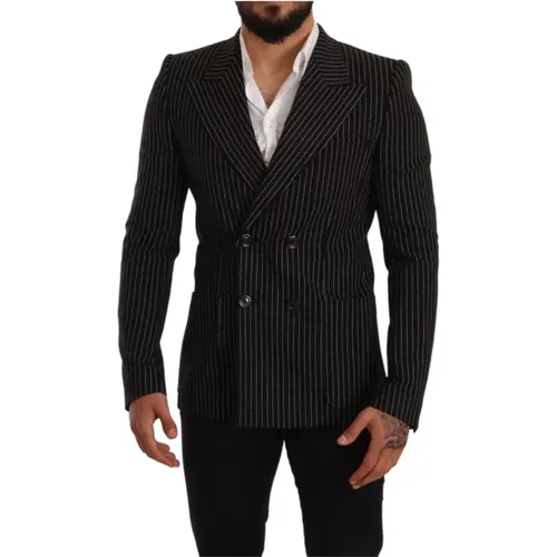 Striped Peak Lapel Blazer , male, Sizes: M - Dolce & Gabbana - Modalova