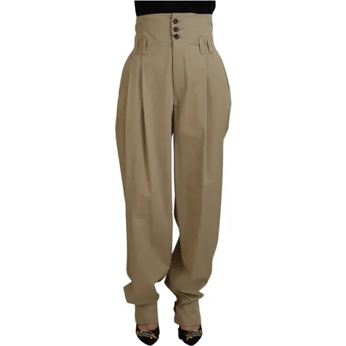 Braune Baumwollhose mit hoher Taille und schmalem Schnitt , Damen, Größe: XS - Dolce & Gabbana - Modalova