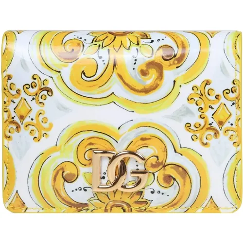 Yellow Majolica Print Wallet , female, Sizes: ONE SIZE - Dolce & Gabbana - Modalova