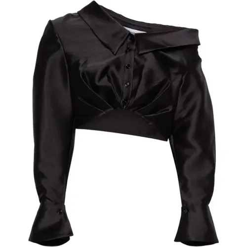 Blouses, female, , Size: 2XS Cropped Taffeta Top with Asymmetric Neckline - Self Portrait - Modalova