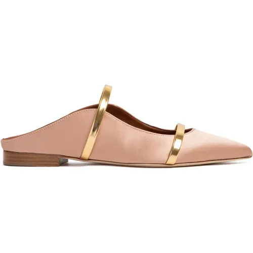 Mules, female, , Size: 7 1/2 US Blush Gold Silk Mirror Leather Flats - Malone Souliers - Modalova