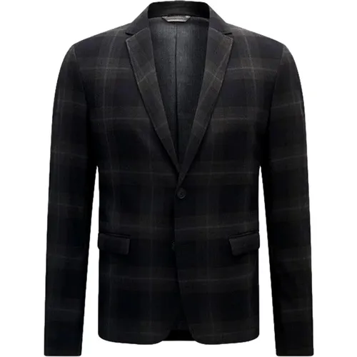 Blazers, male, , Size: M Blue Checkered Slim Fit Jacket Benestretch8_BS - Hugo Boss - Modalova