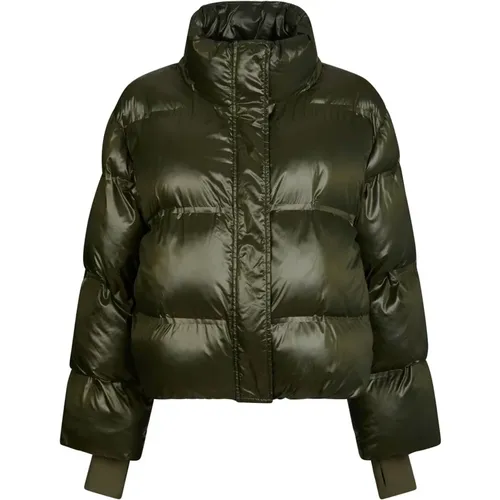 Winter Jackets, female, , Size: L Puffer Jacket Olive Cropped Style - NEO NOIR - Modalova