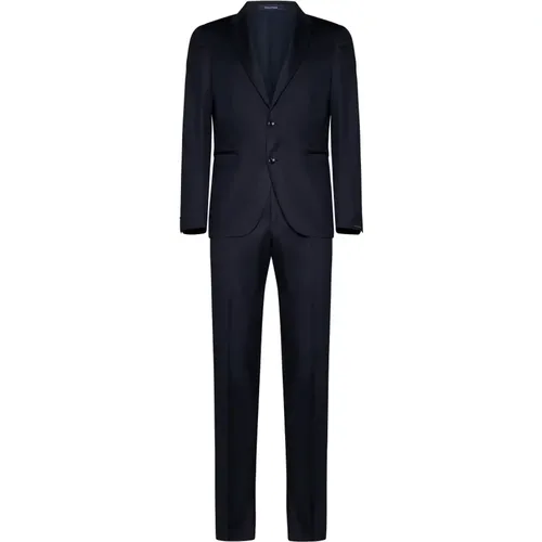 Single Breasted Suits, male, , Size: 2XL Wool Suit with Brooch Detail - Tagliatore - Modalova