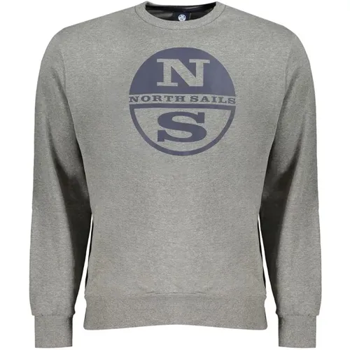 Sweatshirts, male, , Size: S Grey Cotton Sweatshirt with Logo Print - North Sails - Modalova