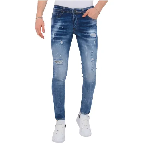 Farbspritzer Stonewashed Jeans Herren Slim Fit -1079 - Local Fanatic - Modalova