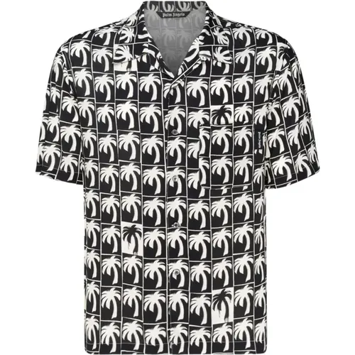 Schwarzes und weißes grafisches Druck-Bowlinghemd , Herren, Größe: M - Palm Angels - Modalova