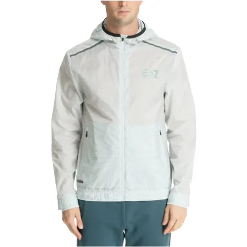 Abstract Zip-Up Jacket with Hood , male, Sizes: M - Emporio Armani EA7 - Modalova