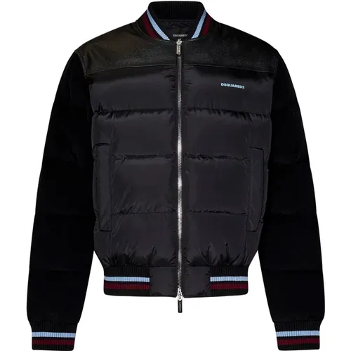 Schwarze Bomber Mixed Puffer Daunenjacke - Dsquared2 - Modalova