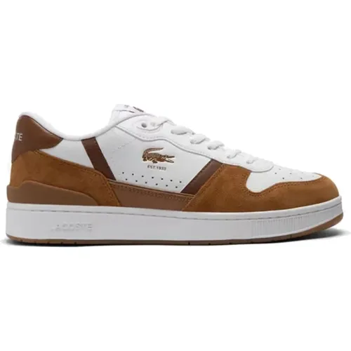 Sneakers, male, , Size: 9 US Vintage T-Clip Sneakers Brown & White - Lacoste - Modalova