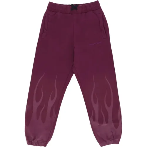 Sweatpants, male, , Size: XL Flames Fleece Tracksuit Pants Grape Wine - Vision OF Super - Modalova