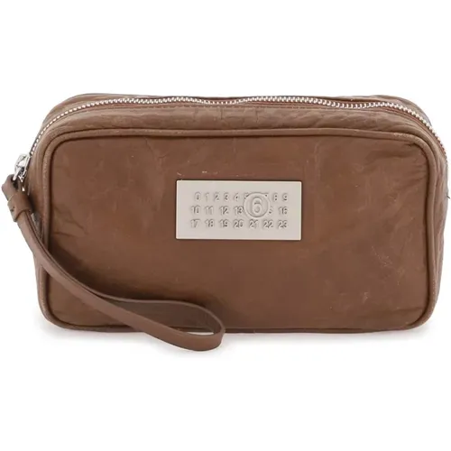 Crinkled Leather Numeric Pouch Bag , female, Sizes: ONE SIZE - MM6 Maison Margiela - Modalova