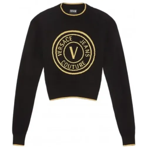 Crop Wool Knit Logo Sweater , female, Sizes: M - Versace - Modalova