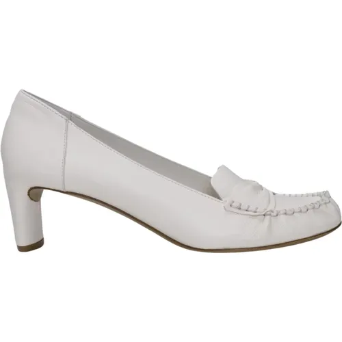 Weiße Leder Loafer mit Absatz,Metallische Lederabsatz-Loafer - DEL Carlo - Modalova