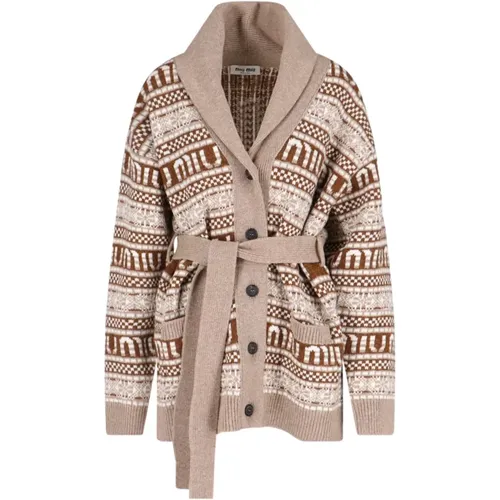 Jacquard Sweater with Shawl Collar , female, Sizes: XS, S - Miu Miu - Modalova