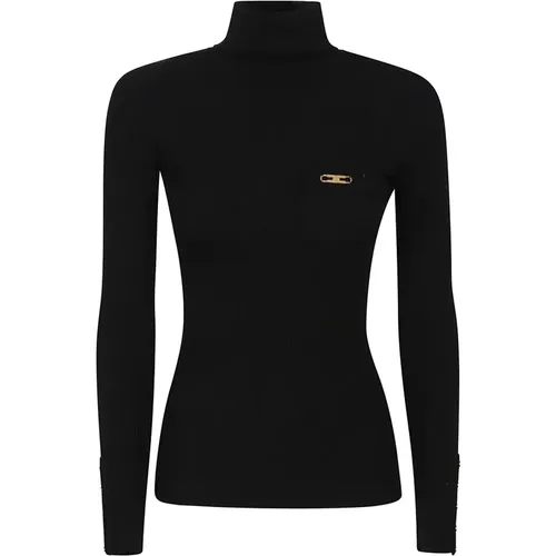 Turtlenecks, female, , Size: XS Ribbed Turtleneck Sweater Aw25 - Elisabetta Franchi - Modalova