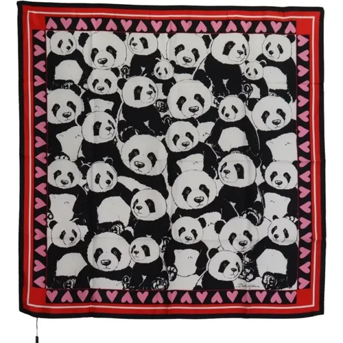 Silky Scarves, unisex, , Size: ONE SIZE Elegant Silk Scarf with Panda Print - Dolce & Gabbana - Modalova