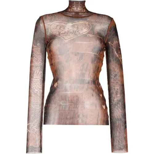 Long Sleeve Wood Motif Printed T-Shirt , female, Sizes: L, M - Jean Paul Gaultier - Modalova