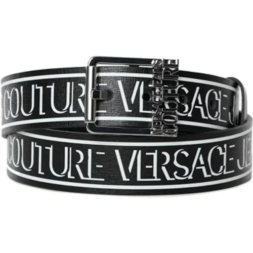 Schwarzer Ledergürtel mit Logoschriftzug , Herren, Größe: 100 CM - Versace Jeans Couture - Modalova