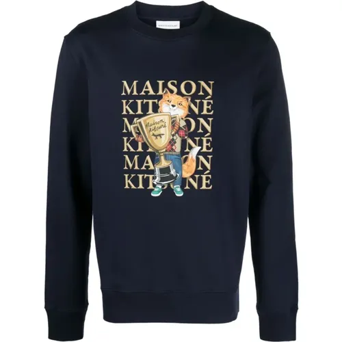 Logo Print Sweatshirt , male, Sizes: L, M - Maison Kitsuné - Modalova