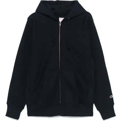 Zip-throughs, male, , Size: S Navy Hooded Zip-Up Sweatshirt - Champion - Modalova