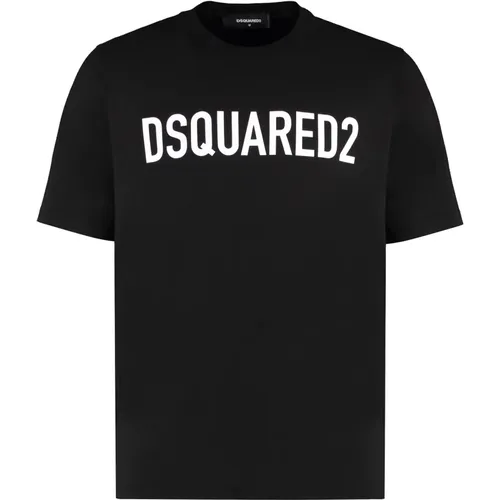 Baumwoll-Logo-T-Shirt Gerippter Kragen , Herren, Größe: M - Dsquared2 - Modalova