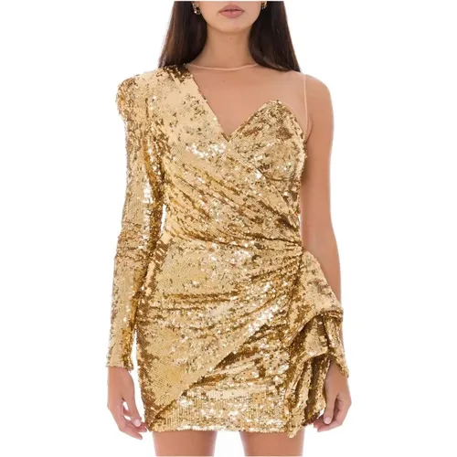 Party Dresses, female, , Size: XS Gold Sequin Mini Dress Flake Detail - Elisabetta Franchi - Modalova