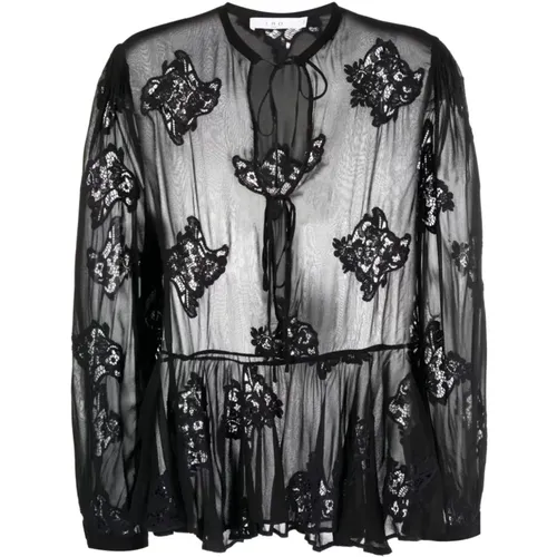 Schwarze Bluse mit Spitzen-Details und halbtransparentem Stoff , Damen, Größe: XS - IRO - Modalova