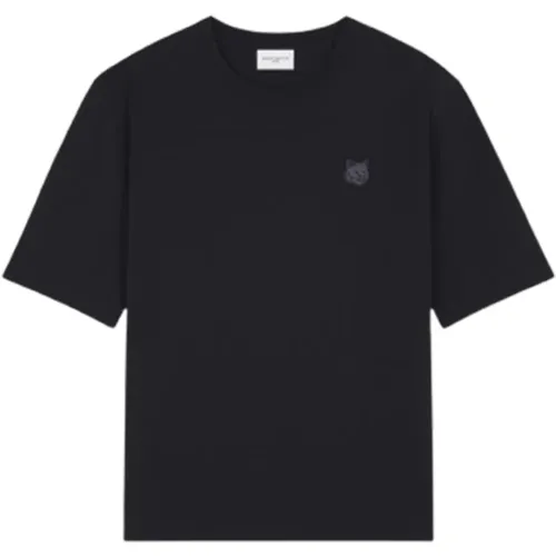 Fettes Fuchskopf Patch T-Shirt (Schwarz) , Herren, Größe: XL - Maison Kitsuné - Modalova
