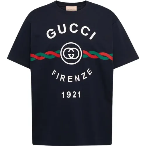 Vintage Firenze Printed T-Shirt Navy , male, Sizes: L, S, XL - Gucci - Modalova