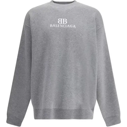 Round-neck Knitwear, male, , Size: L Oversized Cotton Sweater with Monogram - Balenciaga - Modalova
