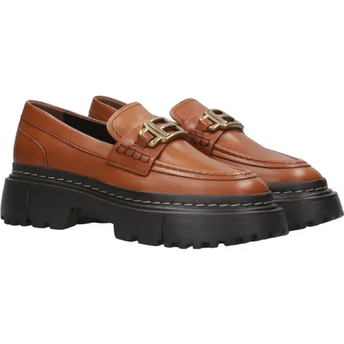 Stylische Leder-Loafers mit Profilsohle , Damen, Größe: 38 1/2 EU - Hogan - Modalova