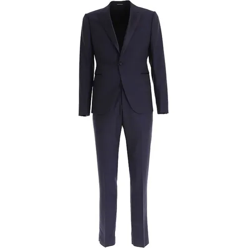 Single Breasted Suits, male, , Size: L Navy Suit with Contrasting Lapels - Emporio Armani - Modalova