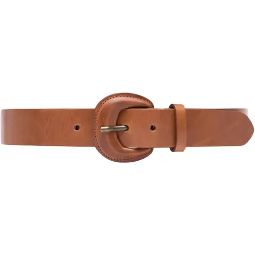 Belts, female, , Size: 85 CM Simple Cognac Leather Belt - Depeche - Modalova