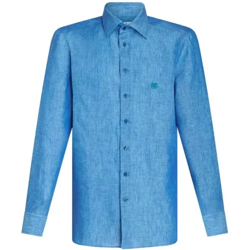 Blaues Leinenhemd mit Pegaso-Motiv , Herren, Größe: XL - ETRO - Modalova