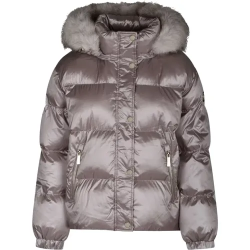 Kurze Steppjacke mit Kunstfellkapuze , Damen, Größe: M - Michael Kors - Modalova