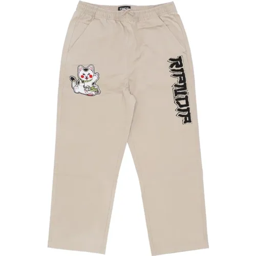 Wide Trousers, male, , Size: L Embroidered Wide Leg Khaki Pants - Ripndip - Modalova