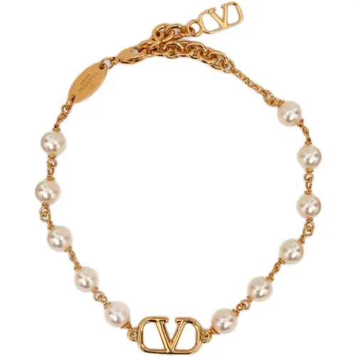 Necklaces, female, , Size: ONE SIZE Golden Bijoux VLogo Bracelet with Swarovski Crystals - Valentino Garavani - Modalova