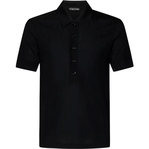 Ribbed Luster Viscose Polo Shirt , male, Sizes: L - Tom Ford - Modalova