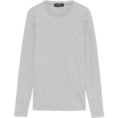 Grey Ribbed Crew Neck Long Sleeve , female, Sizes: M, L, S, XS - Fabiana Filippi - Modalova