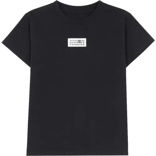 Schwarzes Baumwoll-Logo-T-Shirt , Damen, Größe: S - MM6 Maison Margiela - Modalova