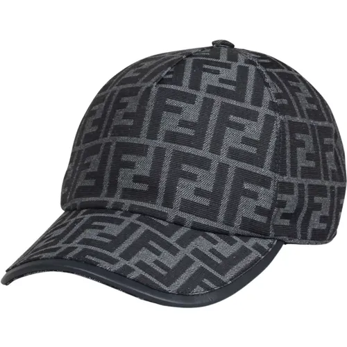 Jacquard Baseball Hat with Leather Trims , male, Sizes: ONE SIZE - Fendi - Modalova